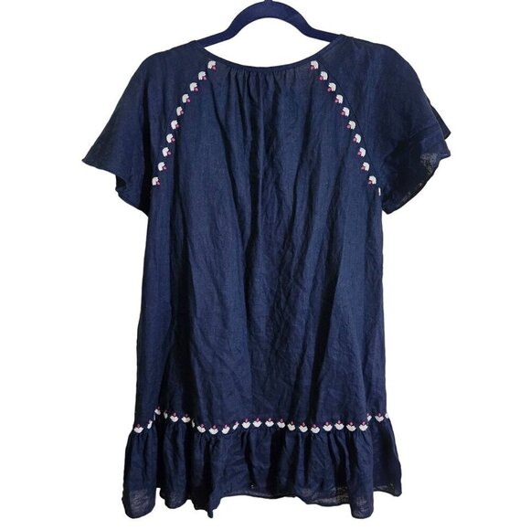 Madewell Embroidered Linen Blend Raglan Ruffle Mini Dress Bohemian Size Sp - Picture 4 of 9